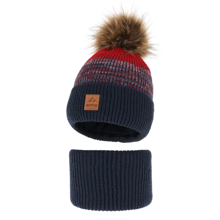 Boy's winter set: hat and tube scarf navy blue with pompom Buffalo