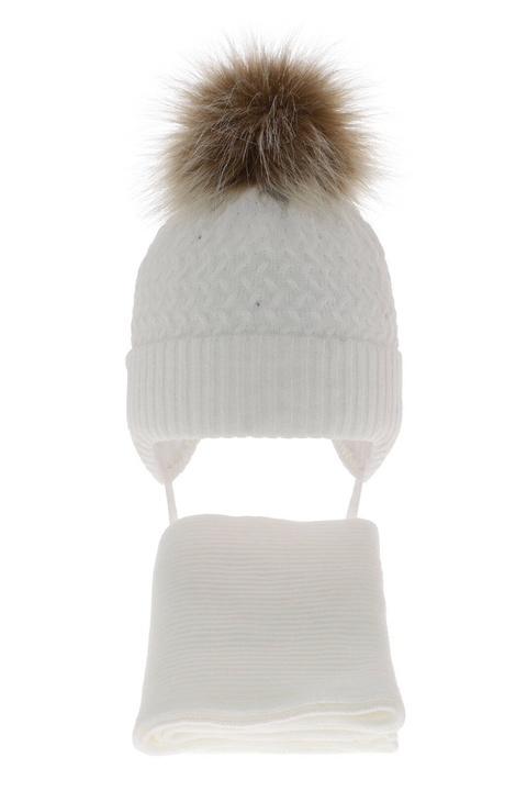 Girl's winter set: hat and scarf white with pompom Zelta