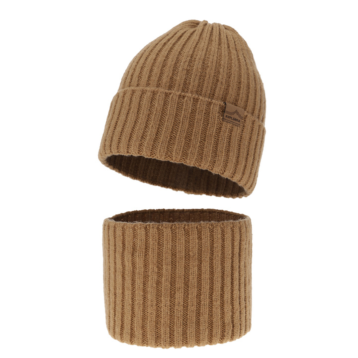 Boy's winter set: hat and tube scarf camel merino wool Karmin