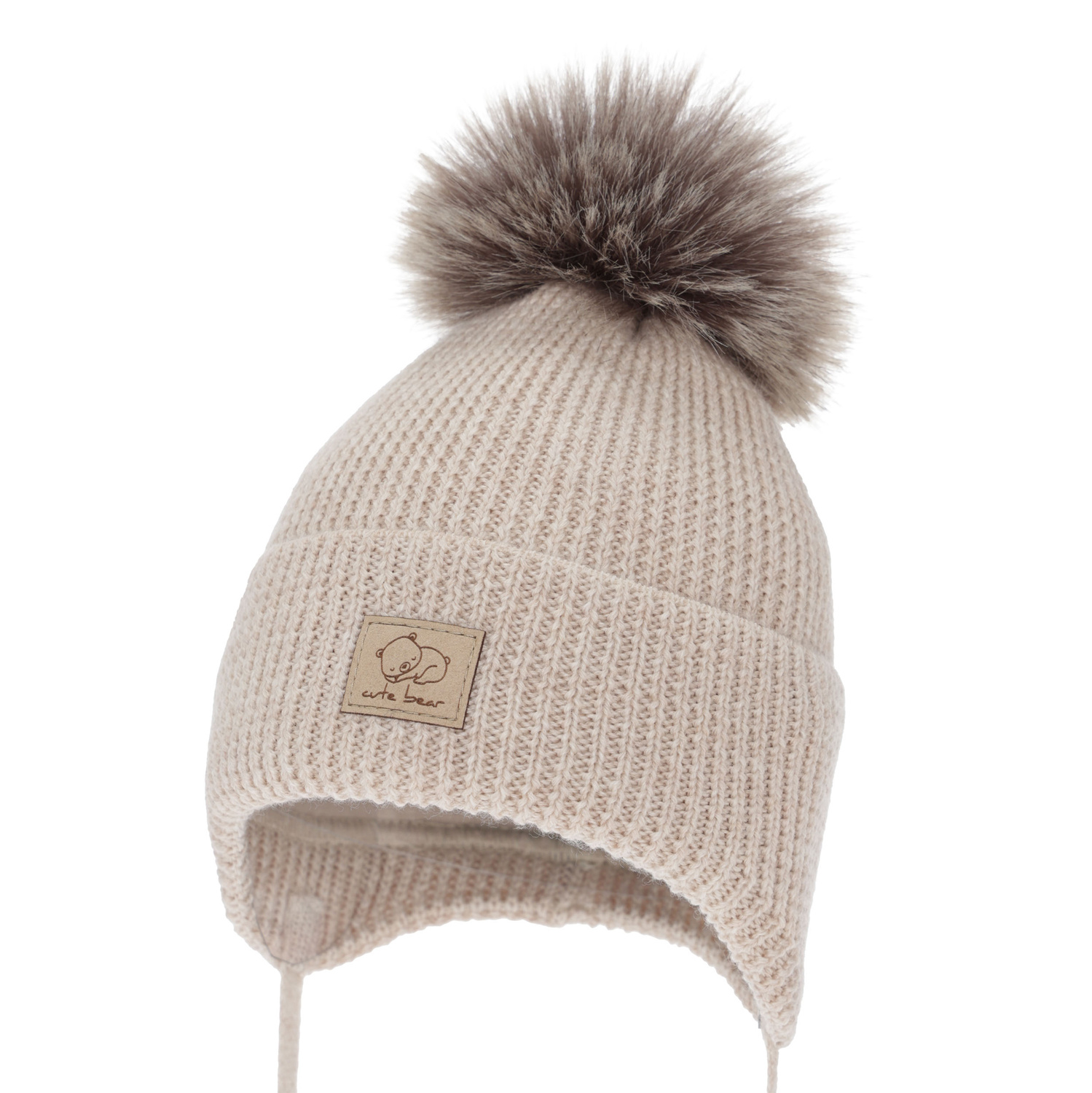 Boy's winter hat, beige, with ears, 100% merino wool, Jergen