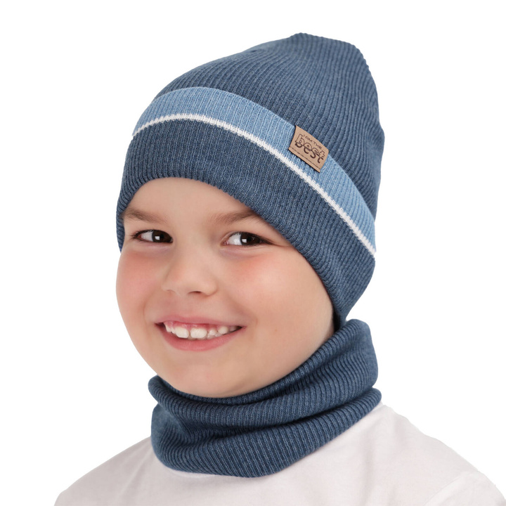 Children's autumn/ spring set: hat and tube scarf, with cotton, blue Antonio