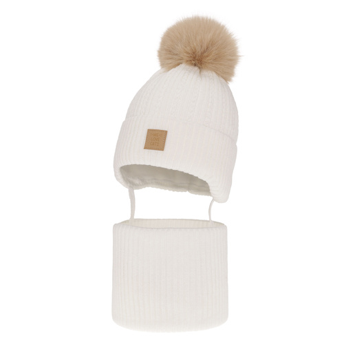 Girl's winter set: hat and tube scarf white with pompom Betty