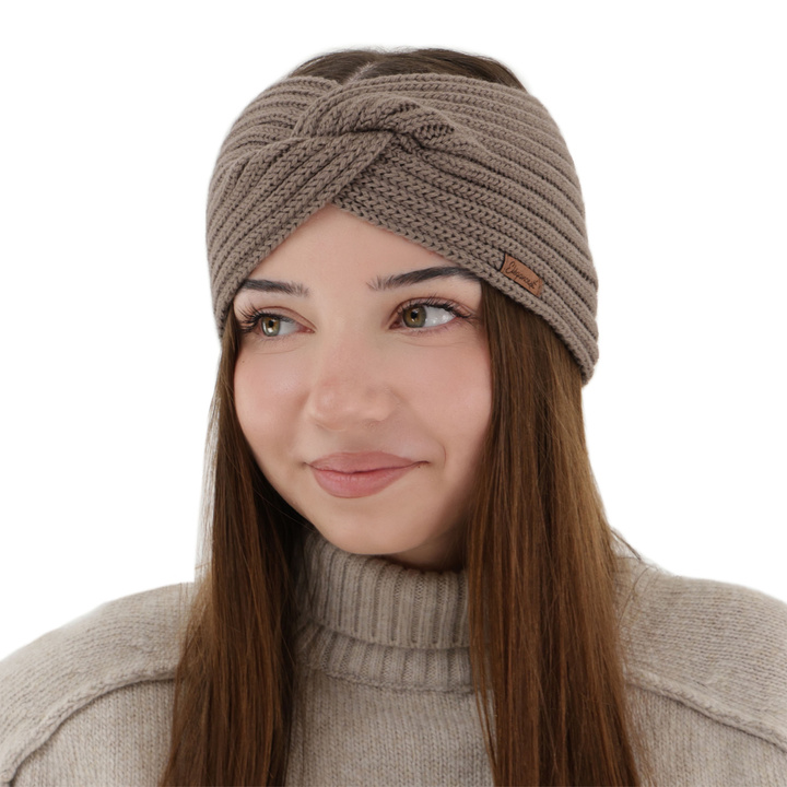 Woman's winter headband, light brown, 100% merino wool, Veka