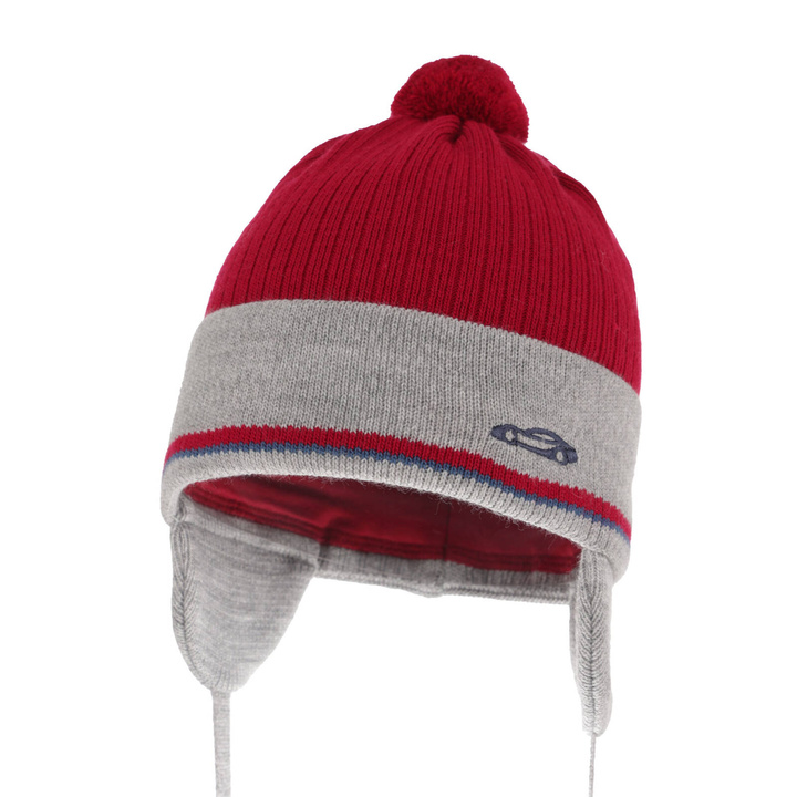 Boy's spring/ autumn hat red with pompom Jacob