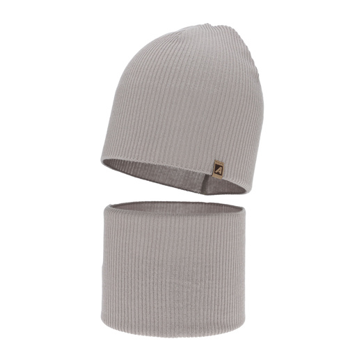 Boy's spring, autumn set: hat and tube scarf, with cotton, beige, Lucer