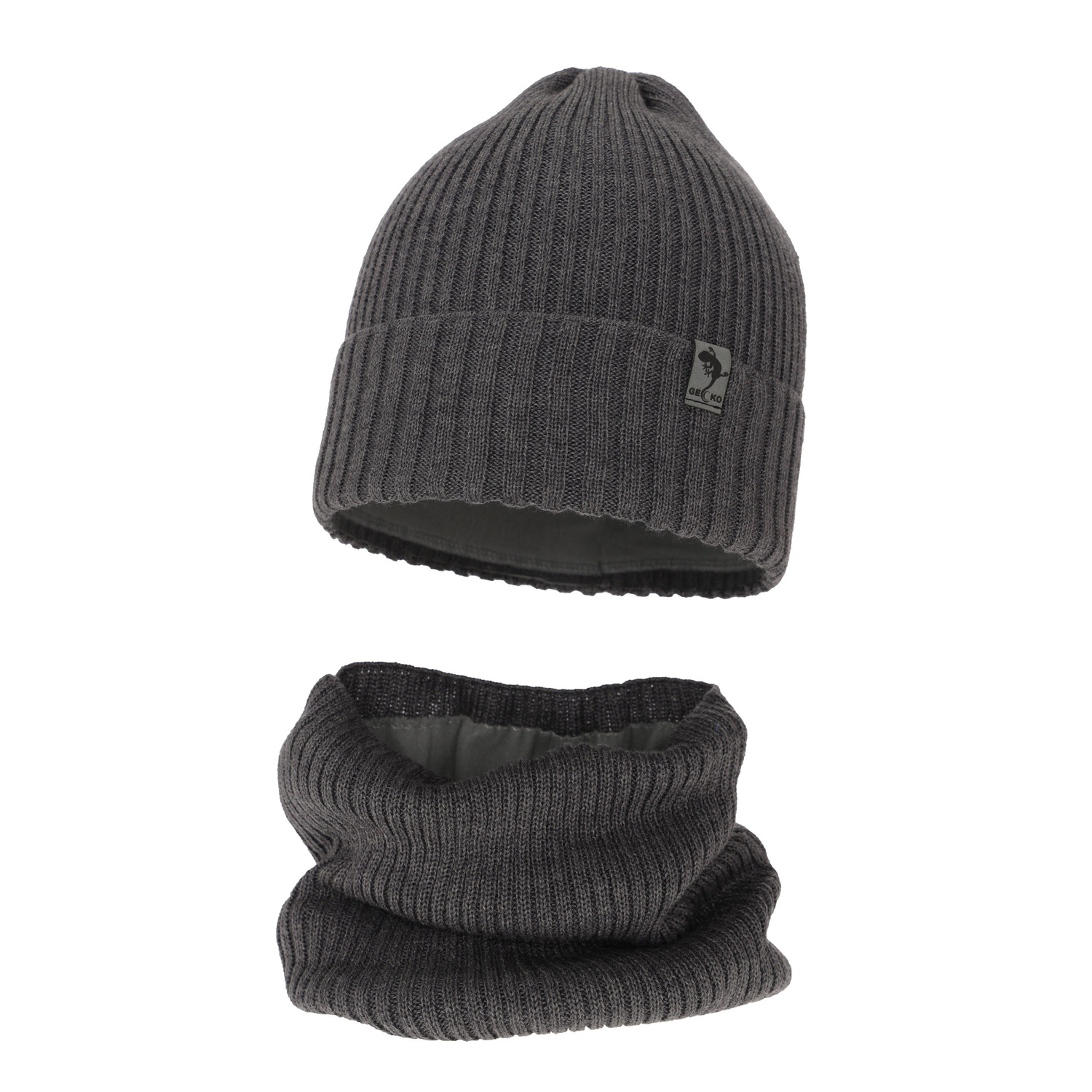 Boy's winter set: hat and tube scarf grey merino wool Gecko