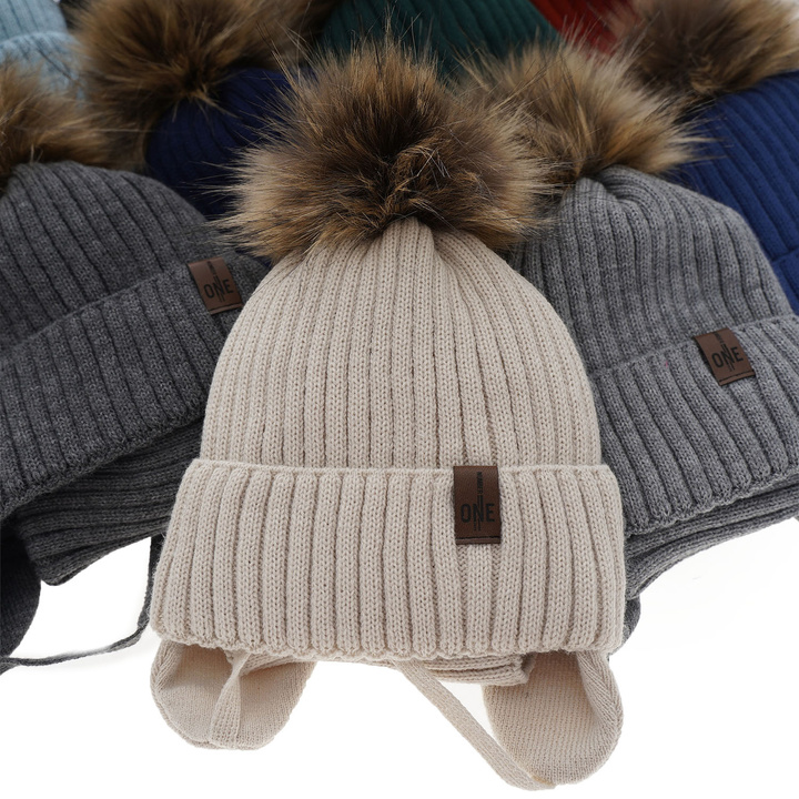 Boy's winter set: hat and tube scarf green Puzel with pompom