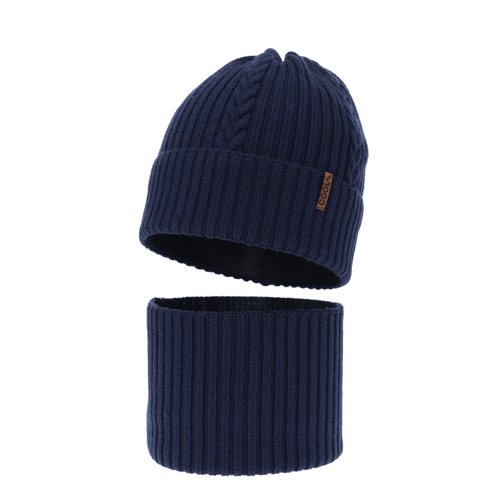 Boy's winter set: hat and tube scarf navy blue 100% extra finemerino wool Wilson