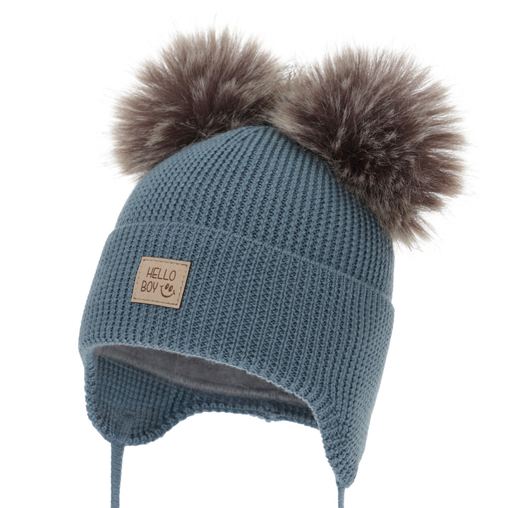 Boy's winter hat, blue, 100% merino wool, wool fleece lining, Tambor