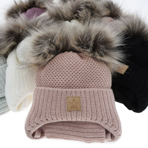 Girl's winter set: hat and tube scarf violet Minsi with two pompom