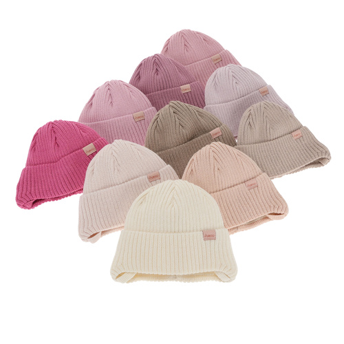 Girl's winter hat, lilac, with ears, with merino wool, Punia