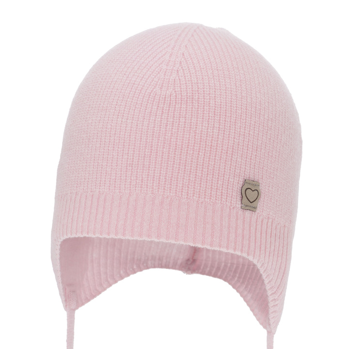 Girl's spring/ autumn hat, pink, merino wool with cashmere, with ears, Orida