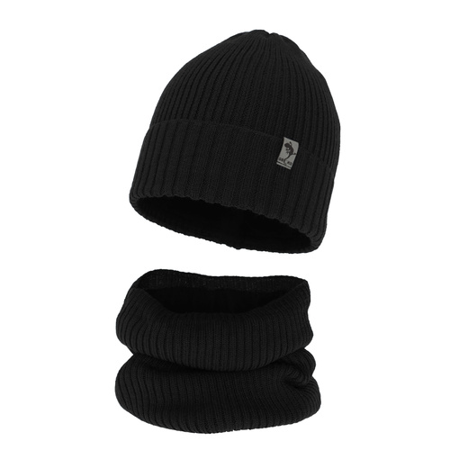 Boy's winter set: hat and tube scarf black merino wool Gecko