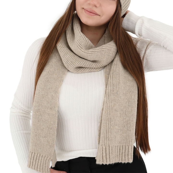 Women's winter scarf beige merino wool Loretta