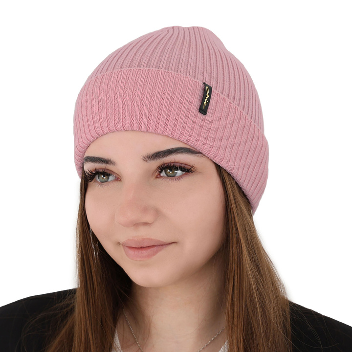 Woman's winter hat pink Megan 100% extra fine merino wool