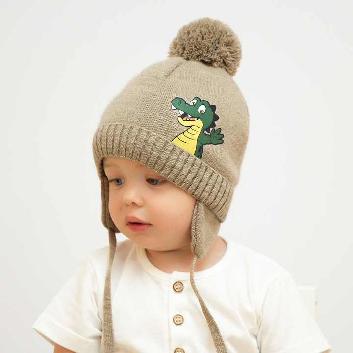 Boy's winter set: hat and tube scarf grey Damir with pompom
