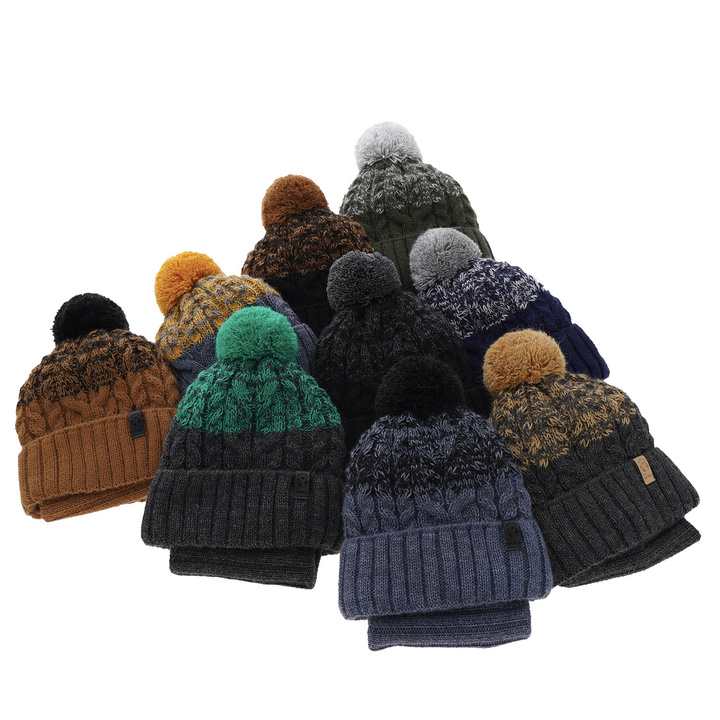 Boy's winter set: hat and tube scarf black Travis with pompom