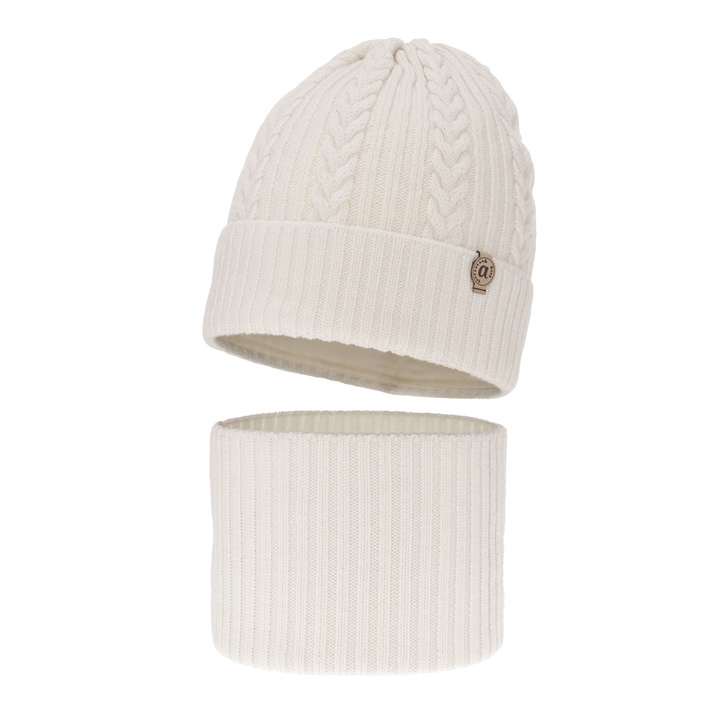 Girl's winter set: hat and tube scarf white made of 100% extra fine merino wool Jenny