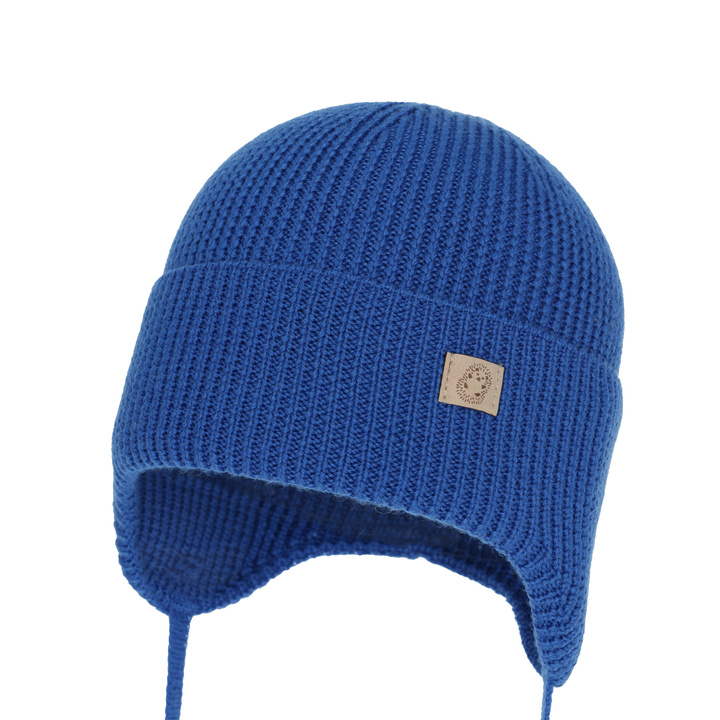 Boy's winter/ autumn/ spring hat, blue, 100% merino wool, with ears, Bakadi