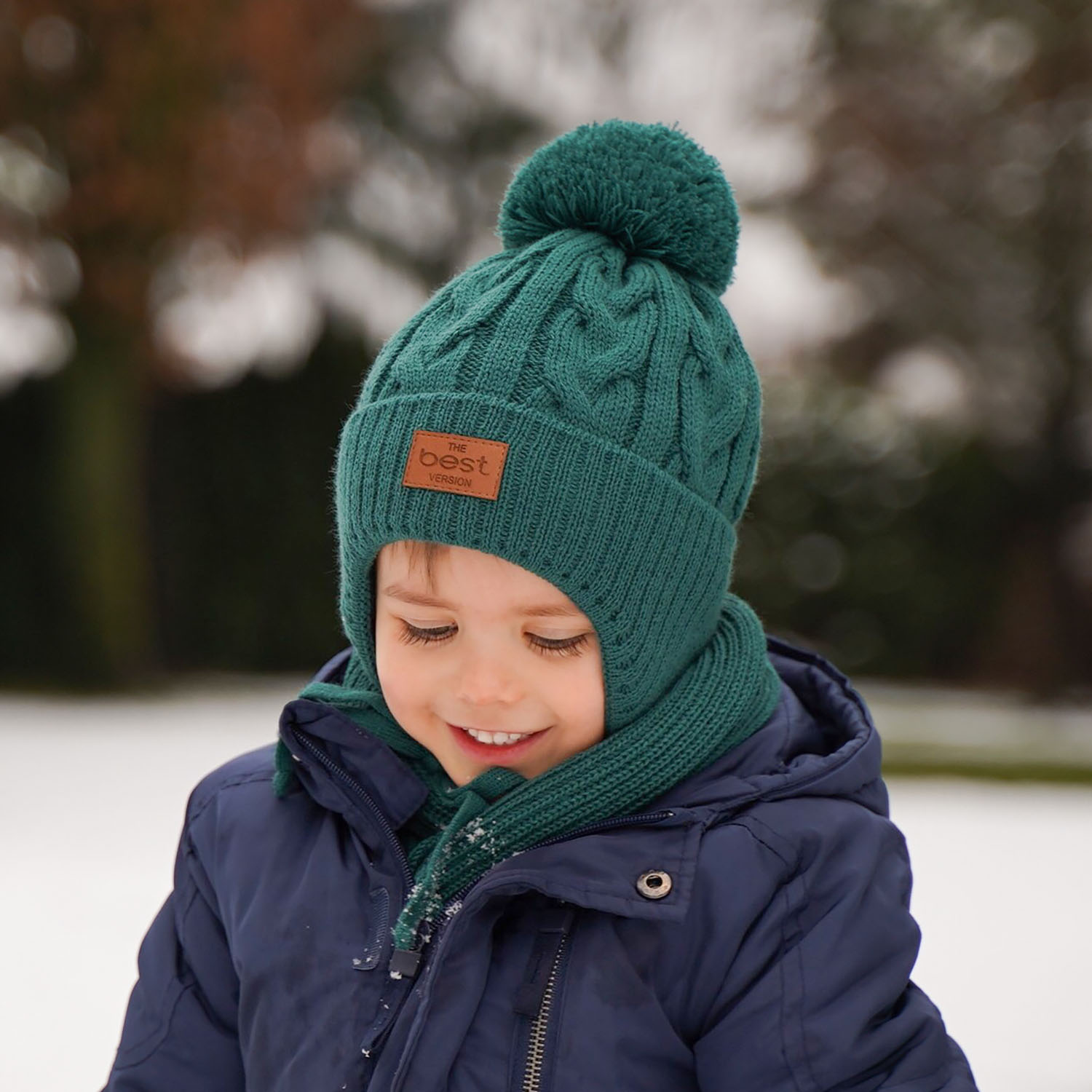 Boy's winter set: hat and scarf beige Remix with pompom