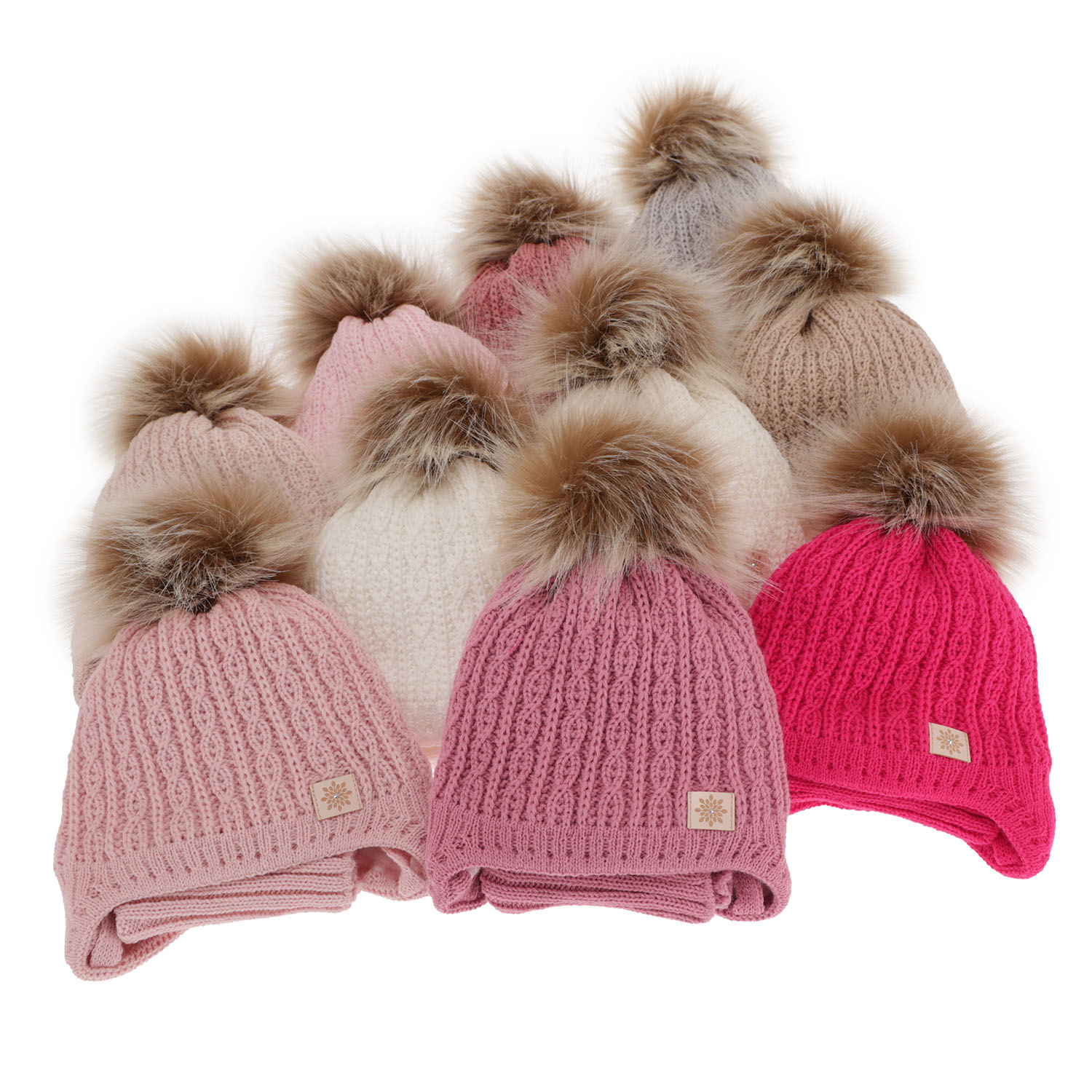 Girl's winter set: hat and tube scarf beige with pompom Passa