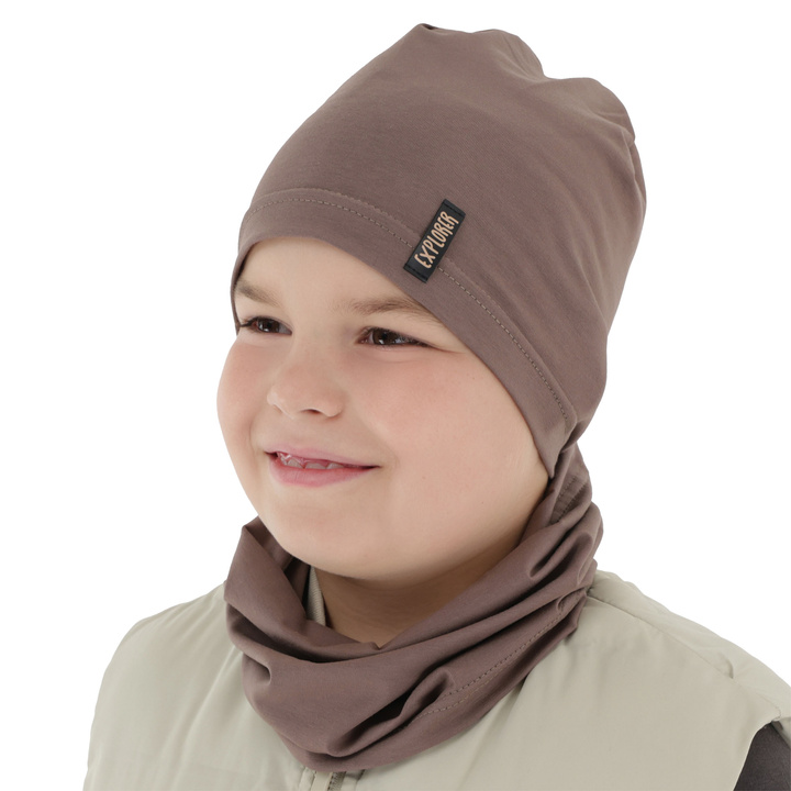 Boy's spring/ autumn set: hat and tube scarf brown Hobart