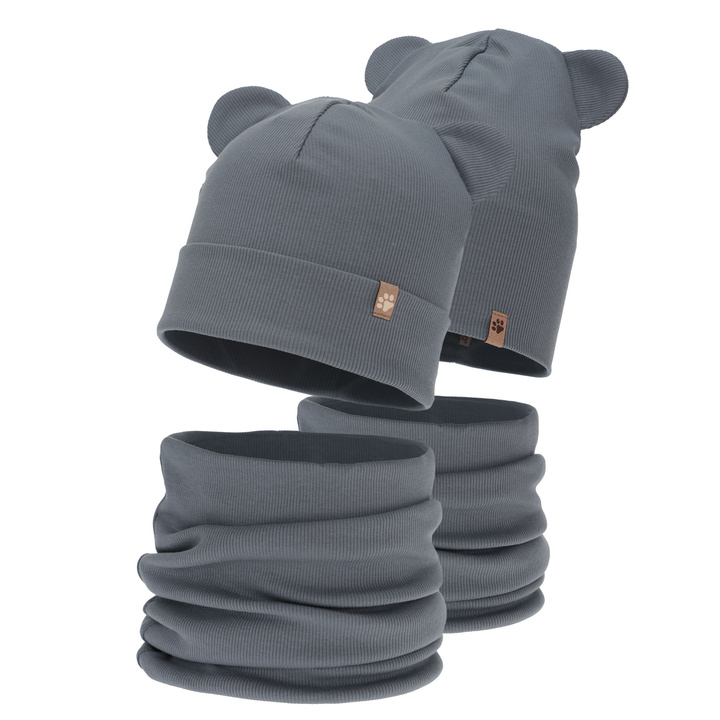 Boy's spring, autumn set: hat and tube scarf, grey, Farim
