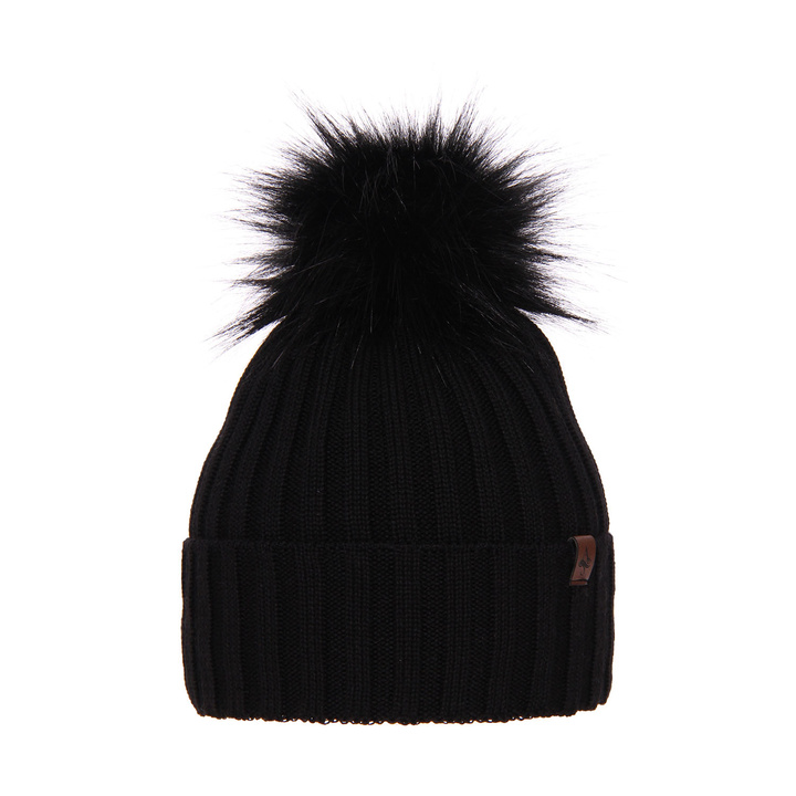 Woman's winter hat black merino wool Texa