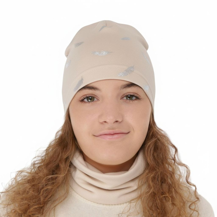 Girl's spring/ autumn cotton set: hat and tube scarf beige Florena