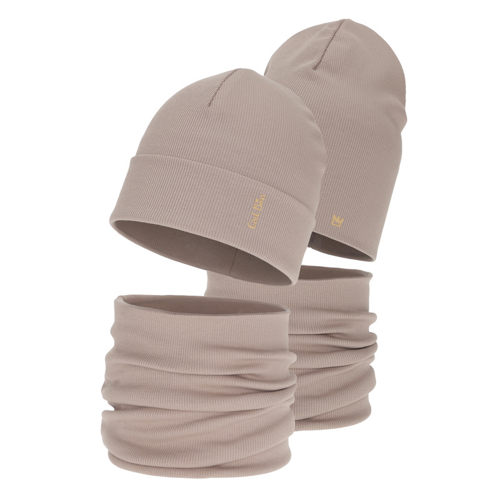 Girl's spring, autumn set: hat and tube scarf, beige, cotton, Carina