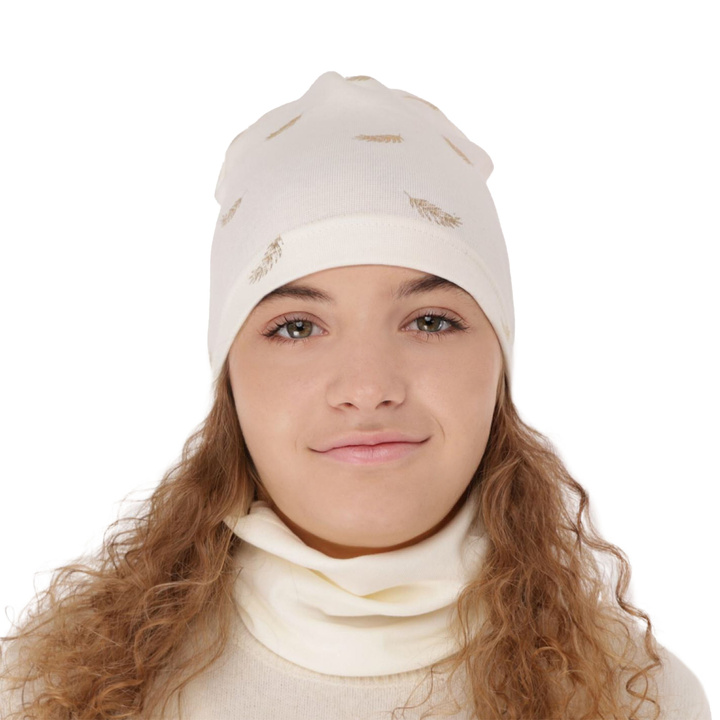 Girl's spring/ autumn cotton set: hat and tube scarf ecru Florena