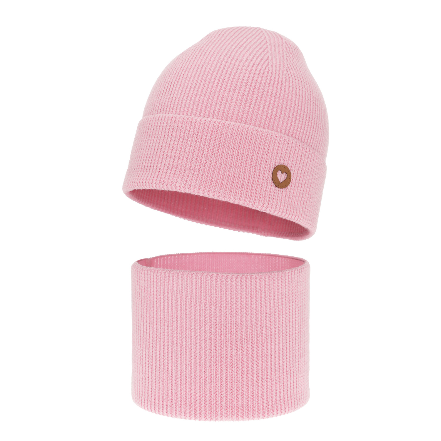 Girl spring autumn set hat and tube scarf pink 100% extra fine merino wool Brook