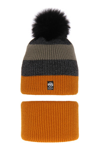 Boy's winter set: hat and tube scarf camel Arkady with pompom