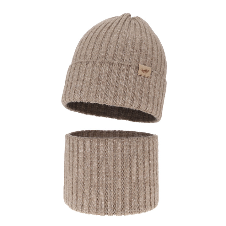 Girls winter set hat and tube scarf amaranth with merino wool Karmina