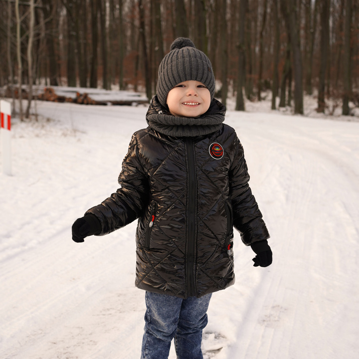 Boy's winter set: hat and tube scarf brown Wiliam with pompom