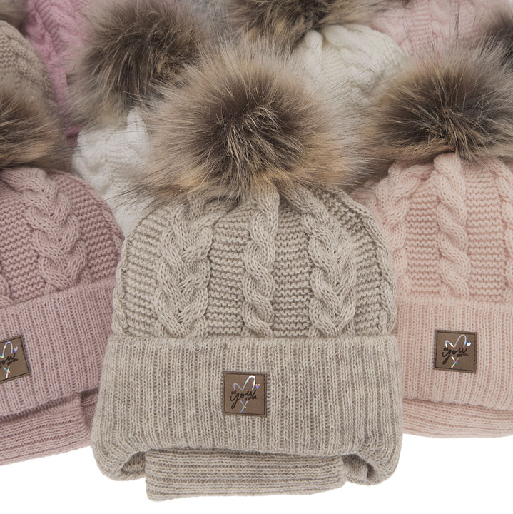 Girl's winter set: hat and tube scarf pink with pompom Finess