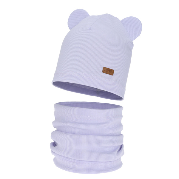 Girl's spring, autumn set: hat and tube scarf, cotton, violet Georgea