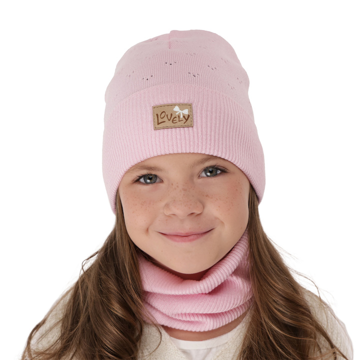 Girl's spring/ autumn set: hat and tube scarf pink Alisa