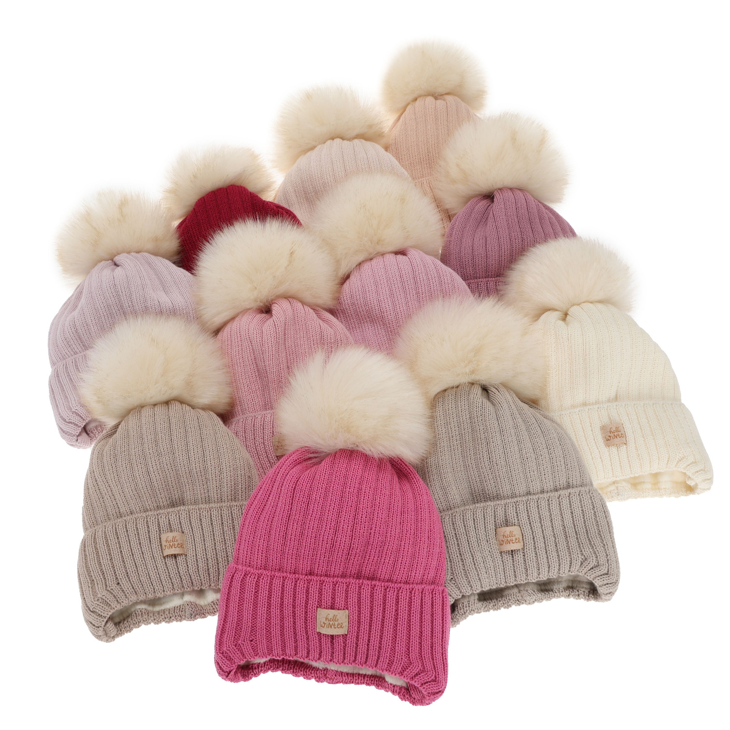 Girl's winter hat, pink, with ears, with merino wool, Basma