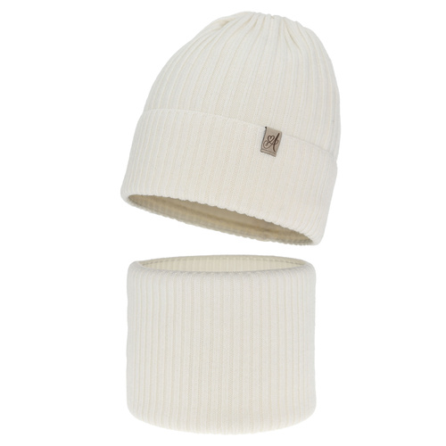 Girl's winter set: hat and tube scarf, white, 100% merino wool, Patricia