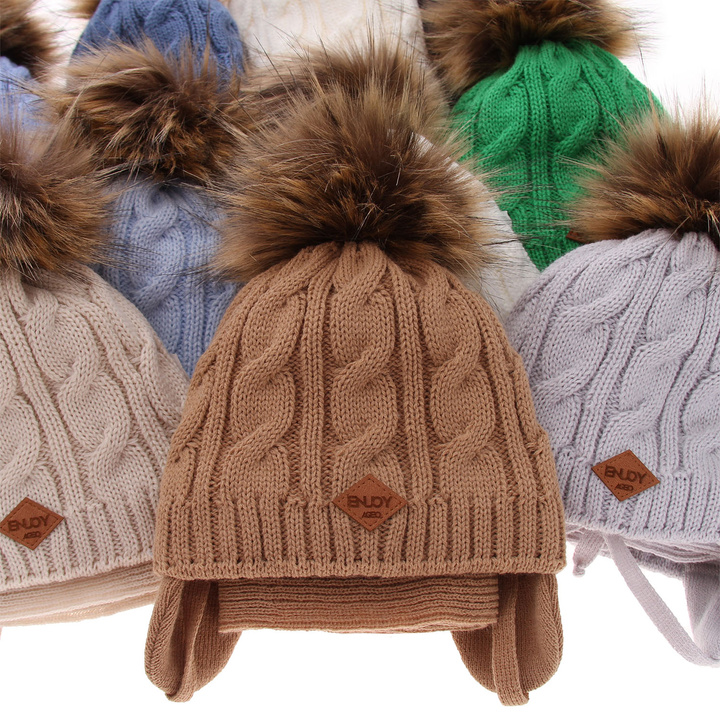 Boy's winter set: hat and scarf grey Minor with pompom