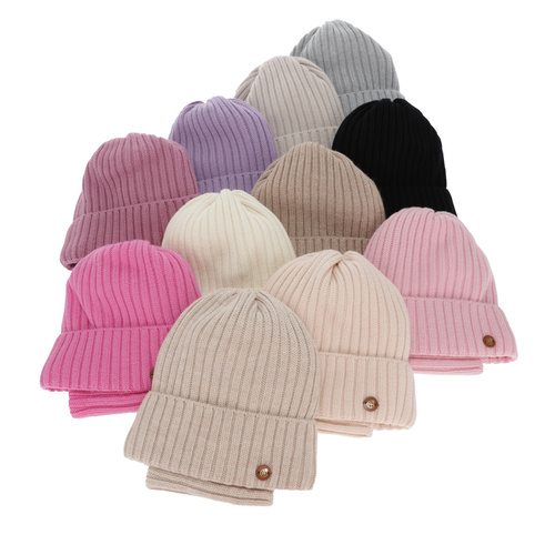 Girl's winter set: hat and tube scarf, pink, 100% merino wool, cotton lining, Vanira