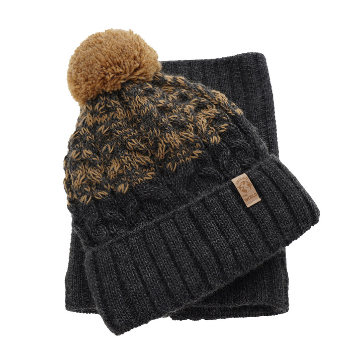 Boy's winter set: hat and tube scarf brown Travis with pompom