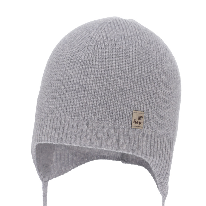 Boy's spring/autumn hat, grey, merino wool with cashmere, with ears, Tono