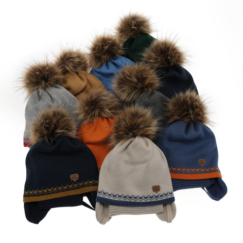 Boy's winter set: hat and tube scarf grey Elpis with pompom