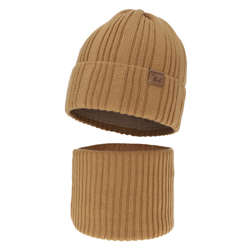 Boy's winter set: hat and tube scarf camel Klaris