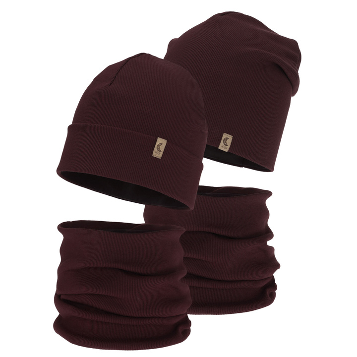 Girl's spring, autumn set: hat and tube scarf, burgundy, cotton, Bravura