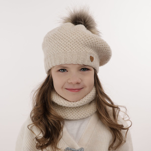 Girl's winter set: hat and tube scarf black with pompom Francesca