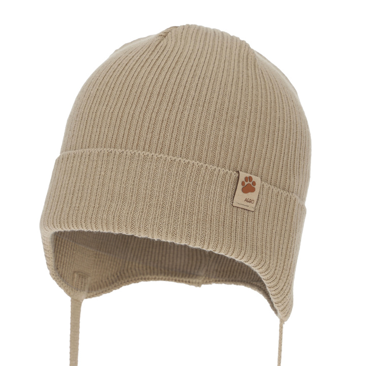 Boy's spring/ autumn hat, dark beige, with ears, 100% cotton, Elmar