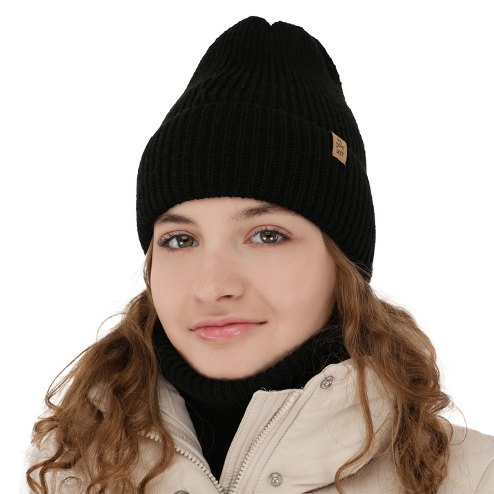 Girl's winter set: hat and tube scarf black Edera